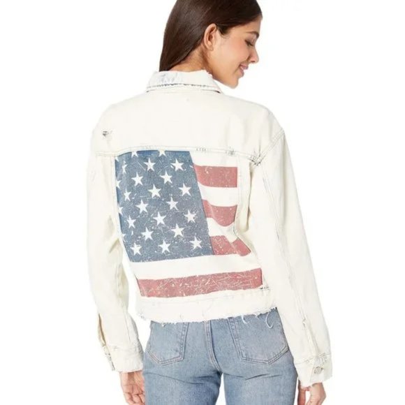 Blank NYC Distressed American Flag Denim Jacket Medium - Picture 6 of 17